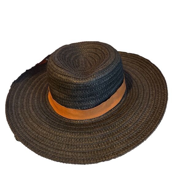 Madewell‎ Women\'s M/L Packable Braided Straw Hat Black Brown Band MD832 $40